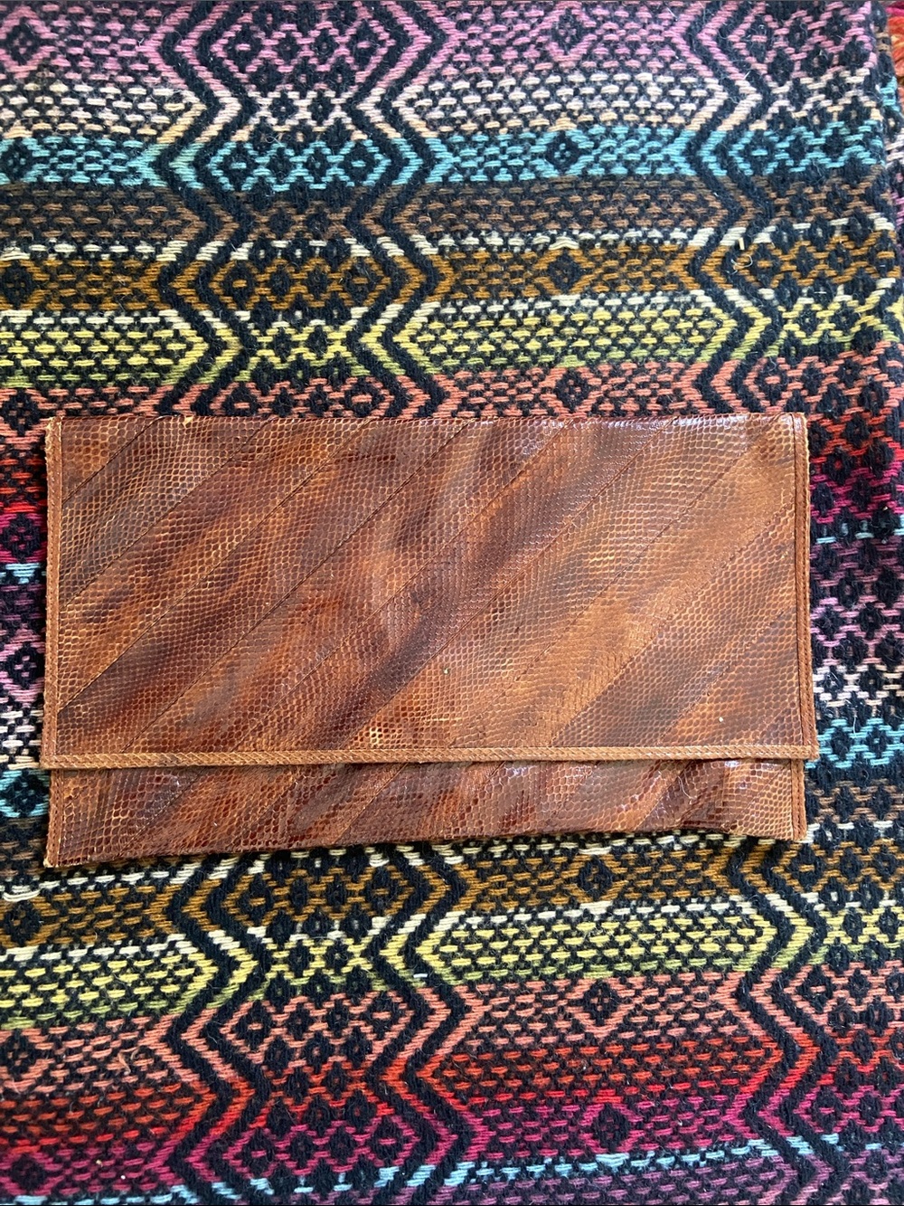 Vintage Chestnut Brown Snakeskin Envelope Clutch - Women's Wristlet